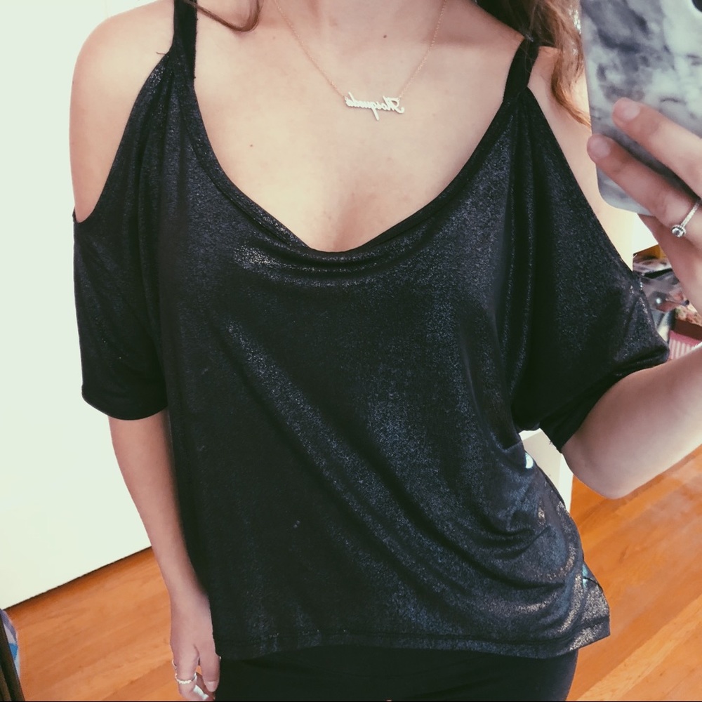 Cold shoulder shimmer shirt